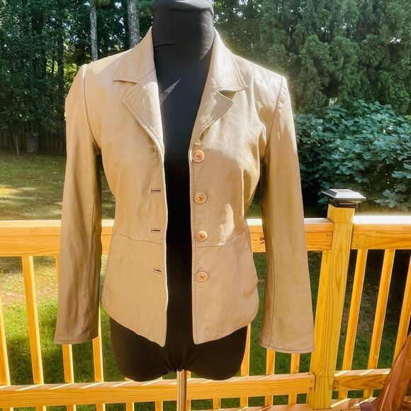 Talbots Petite Tan/ Taupe Leather Blazer/Jacket Size 4 - Picture 12 of 12